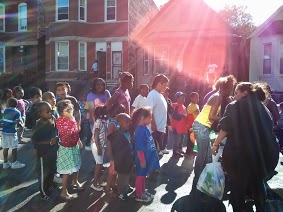 Kids in line for sack races